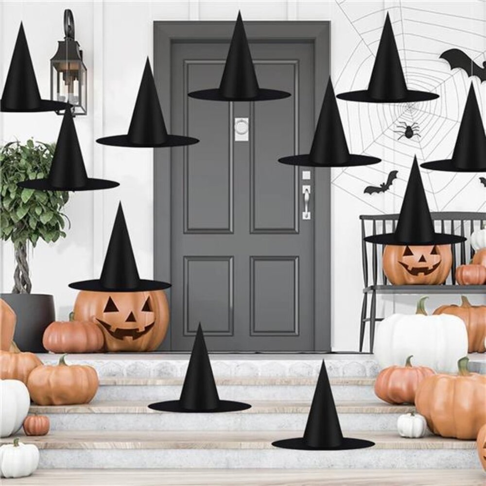 12pcs Halloween Black Witch Hats Costume Accessory Decoration Hanging Wizard Hat